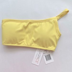 L*Space Womens Axel Yellow One Shoulder Crop Beachwear Bikini Swim Top Small